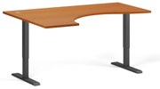 Ergonomický výškovo nastaviteľný stôl, 160x120 cm, 1 motor, L/P, čierna podnož, čerešňa