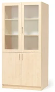 Drevená úložná skriňa THEO s 2 presklenými dverami, 1000x470x2100 mm, breza