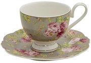 Porcelánová šálka s tanierikom Flowers - Ø 15*2 / 12*8*7 cm / 200 ml