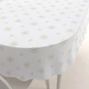 Biante Teflónový oválny obrus TF-102 Vianočné béžové vločky na bielom 50x100 cm