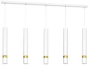 Závesné svietidlo Joker, 5x biele kovové tienidlo, w/g