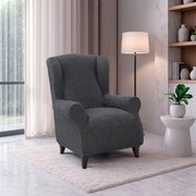 Super strečové poťahy RUBINIA antracitová kreslo ušiak (š. 70 - 95 cm)