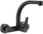 Kuchinox Vilava, nástenná drezová batéria s výlevkou v tvare F, čierna matná, LAV-BKW_787D