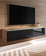 TV skrinka LED 140 cm závesná alebo stojaca dub wotan/čierny lesk Lowboard D