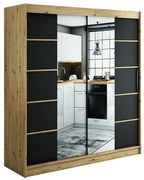 Skriňa Halifax V4 200 Dub Artisan/čierna/Zrkadlo
