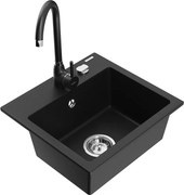 Mexen Milo granitový jednokomorový drez s kuchynskou batériou Telma, čierna - 6505-77-670200-70