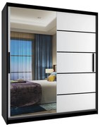 Šatníková skriňa 133 cm Belini čierny mat / biely mat s posuvnými dverami a zrkadlom  MZ SZP2/2/B/W/0/BL