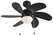 Stropný ventilátor čierny s drevenou potlačou 80 cm s ťahovým spínačom - Fresh
