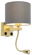 Art Deco nástenná lampa zlatá s USB a sivým tienidlom - Brescia