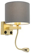 Art Deco nástenná lampa zlatá s USB a sivým tienidlom - Brescia