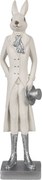 Biela dekorácia králik vo fraku a strieborných topánkach držiaci klobúk - 9*7*34 cm