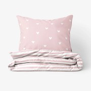 Goldea bavlnené posteľné obliečky - srdiečka na púdrovo ružovom s prúžkami 140 x 200 a 70 x 90 cm