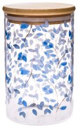 Sklenená dóza s bambusovým viečkom Modré kvety, 840 ml