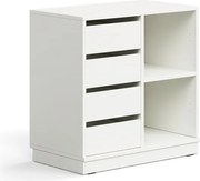 Úložná skrinka CASPER, 4 zásuvky, 2 priehradky, so soklom, biela