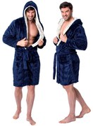 Pánský župan z mikrovlákna Jordan M tmavě modrý/ecru