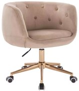 LuxuryForm DESIGN Kreslo MONTANA VELUR na zlatej podstave s kolieskami - latte