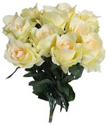 Kytica ruže krémová so zel. okraji, 12 ks, v. 65 cm