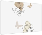 Obraz - Béžové kvety s motýľom N⁰2 (90x60 cm)
