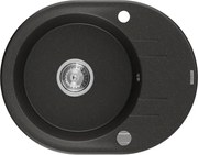 Mexen Kevin granitový jednokomorový drez s odkvapkávačom 586 x 458 mm, Čierna/Zlatá metalíza, sifón Chrómová - 6517581005-75