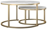 Biele/v zlatej farbe okrúhle konferenčné stolíky v súprave 2 ks s doskou v dekore mramoru ø 79 cm Amelia – CosmoLiving by Cosmopolitan