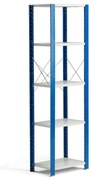 Policový kovový regál MIX, základná sekcia, 2100x600x400 mm, modrá, šedá