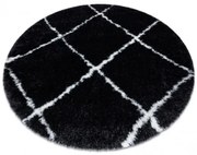 Koberec FLUFFY kruh shaggy kratka, trellis - antracit / biely