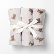 Biante Mušelínová plienka/dečka Nature MSN-064 Medvedíky na krémovo bielom - ZVÝHODNENÁ SADA 3 KS 100x100 cm - Sada 3 ks