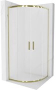 Mexen Rio, štvrťkruhový sprchovací kút s posuvnými dverami 80(dvere) x 80(dvere) x 190 cm, 6mm sklo námraza, zlatý lesklý profil, 863-080-080-50-30