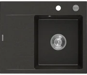 Mexen Ben, 1-komorový granitový drez 600x500x190 mm, pravý + chrómový sifón, čierna-zlatá metalíza, 6523605000-75