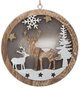 Drevená závesná ozdoba s LED svetlom Fawn, 13 x 13 x 2,5 cm