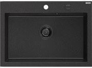 Mexen Elix, 1-korový granitový drez 700 x 500 mm, čierna/strieborná metalíza, čierny sifón, 6526701005-73-B