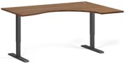 Ergonomický výškovo nastaviteľný stôl, 160x120 cm, 2 motory, L/P, čierna podnož, orech
