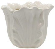 Krémový obal na kvetináč so vzorom listov Fayence - Ø 18*16 cm