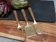 3ks zlatá sada na syry s drevenou rukoväťou Cheese - 17cm