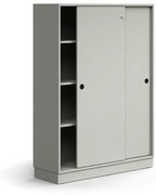 Skriňa s posuvnými dverami QBUS, 3 police, so soklom, s madlom, 1636x1200x400 mm, svetlošedá