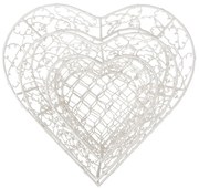 3ks biely drôtený kovový košík v tvare srdca - 25*25*7 / 20*20*6 / 15*15*6 cm