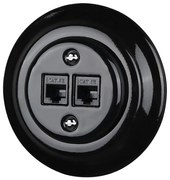 Bohemia-Design - Porcelánová retro ethernetová zásuvka s rámčekom 2× CAT5e čierna