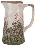 Béžovo-zelený dekoračný džbán s ružovými kvetmi Rustic Flower M - 16*11*20 cm