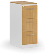 Kovová zásuvková kartotéka PRIMO s drevenými čelami A4, 3 zásuvky, biela/buk