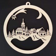 AMADEA Drevená ozdoba gule s dedinkou 11 cm