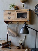 Hnedá antik drevená nástenná polička so šuplíčkami a dvierkami Gilla - 70*16*34cm