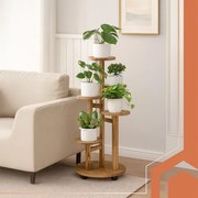 Drevený stojan na kvety – 6-poschodový s kolieskami