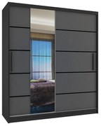 Šatníková skriňa 133 cm Belini čierny mat / šedý mat s posuvnými dverami zrkadlom a zásuvkami  MBP SZP6/1/B/SR/0/KLP