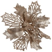 Champagne trblietavá umelá dekorácia vianočná hviezda Poinsettia - Ø 14*4 cm
