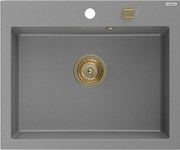 Mexen Elix, 1-komorový granitový drez 600 x 500 mm, sivý, zlatý sifón - 6525601005-71-G