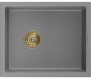 Mexen Pedro, granitový drez 560x460x200 mm, 1-komorový, šedá so zlatým sifónom, 6508561000-71-G