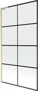 Mexen Next L, 1-krídlová vaňová zástena 100 x 150 cm, 6mm číre sklo-čierny vzor, zlatý matný profil, 895-100-000-03-77-55