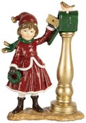Červeno-zlatá vianočná dekorácia dievča pri poštovej schránke - 8*4*12 cm
