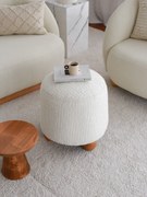 Plyšový puf Fumi 43 cm so 100% dreveným rámom, biely