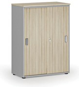 Kancelárska skriňa so zasúvacími dverami PRIMO GRAY, 800 x 420 x 1087 mm, sivá/dub prírodný